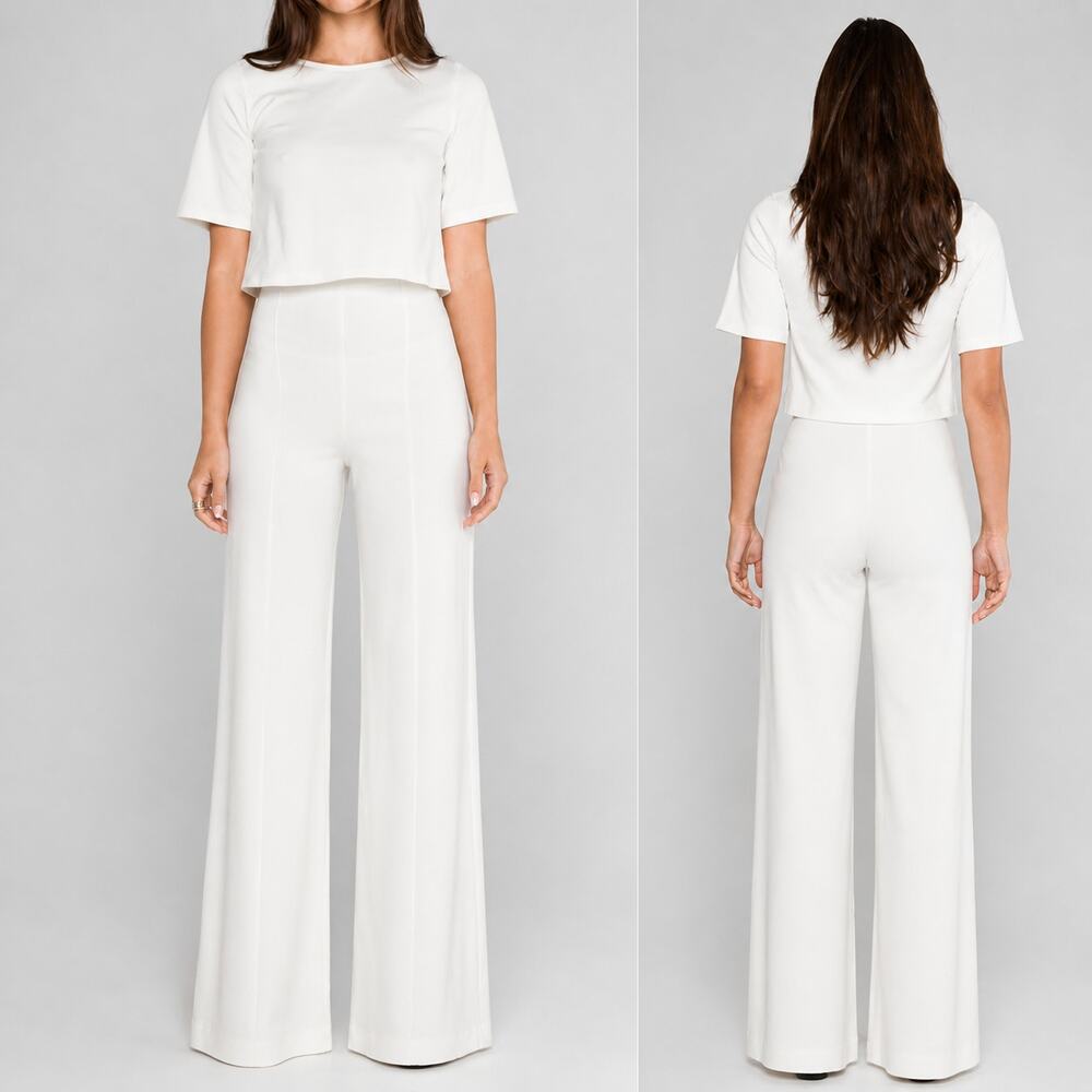 NEW Ripley Rader Off-White Ponte Knit Long Wide Leg Pant 2+( fit 16-18)